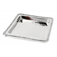 Stainless Steel hammered Square Tray with Rhinestones